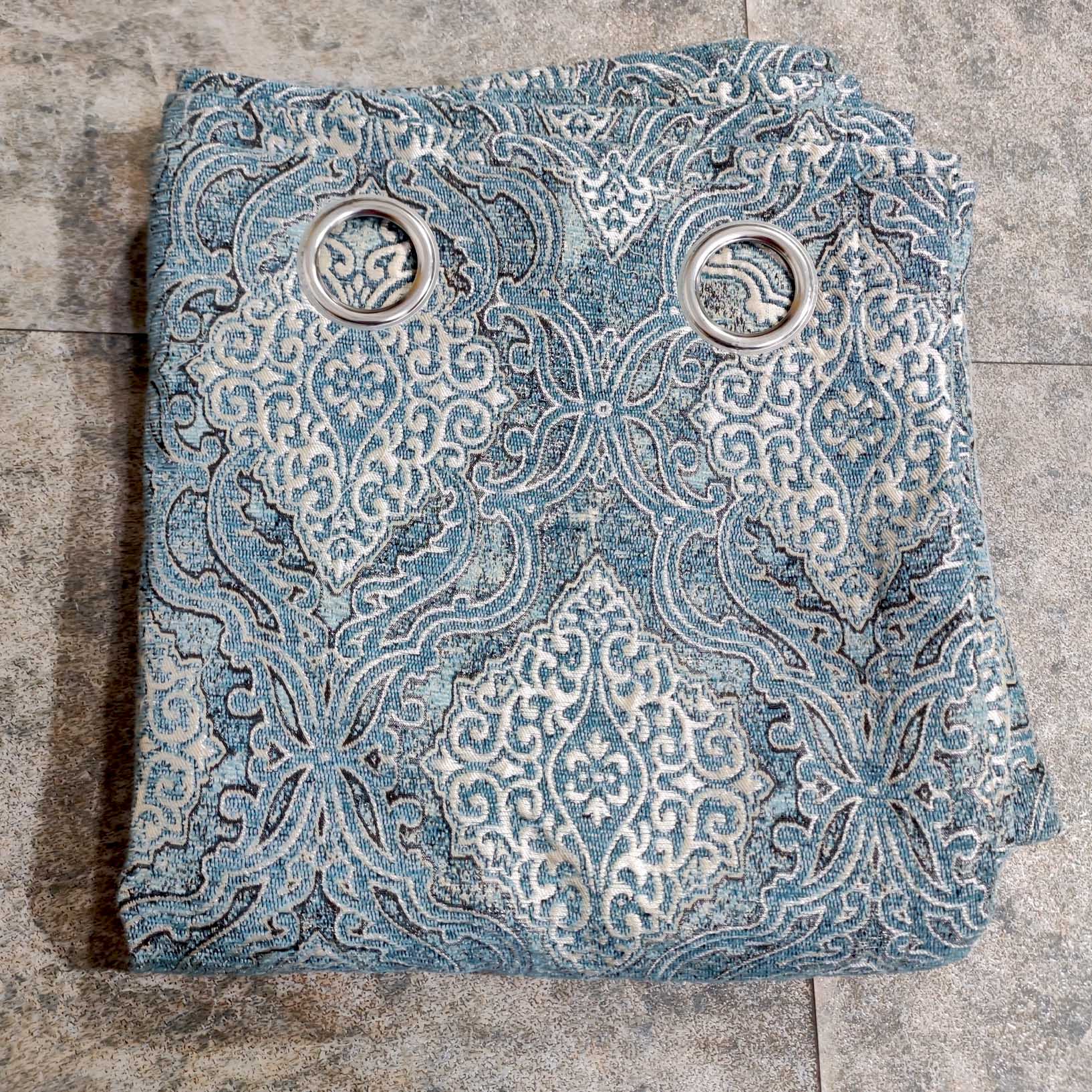 Thick Viscose Curtain Multi Motif Turquoise