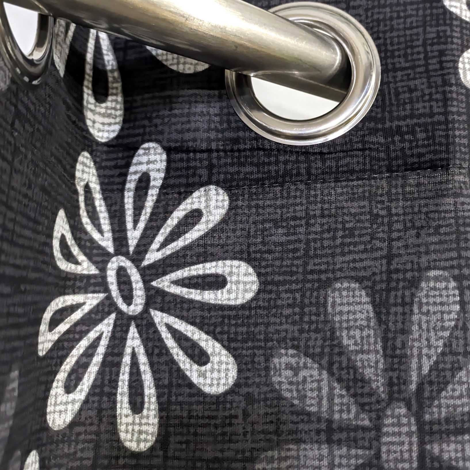 Last 2 Left Dark Grey Floral Duck Cotton Curtain with Lining