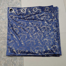 Golden Textured Velvet Curtain Blue