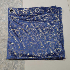 Golden Textured Velvet Curtain Blue