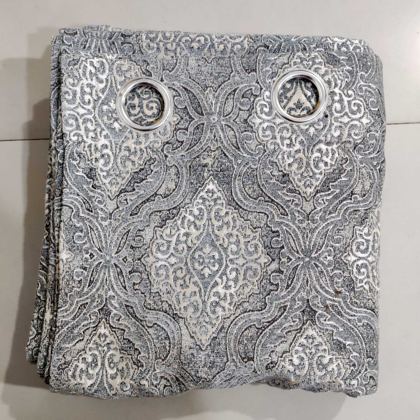 Thick Viscose Curtain Multi Motif Grey