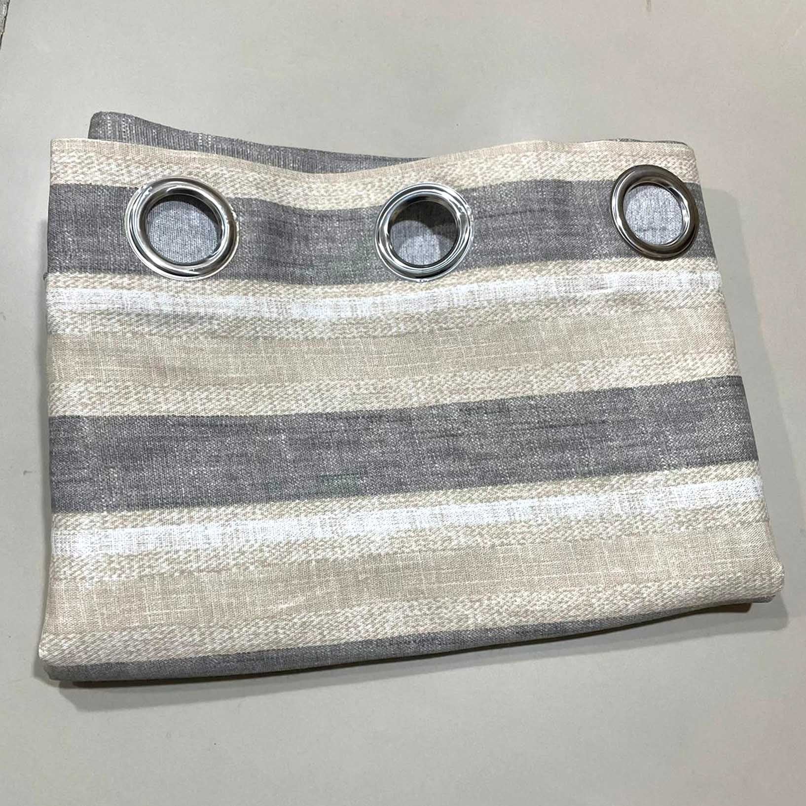 Grey Stripes on Beige Duck Cotton Curtain Extra Wide (Only 2 Pcs Available)