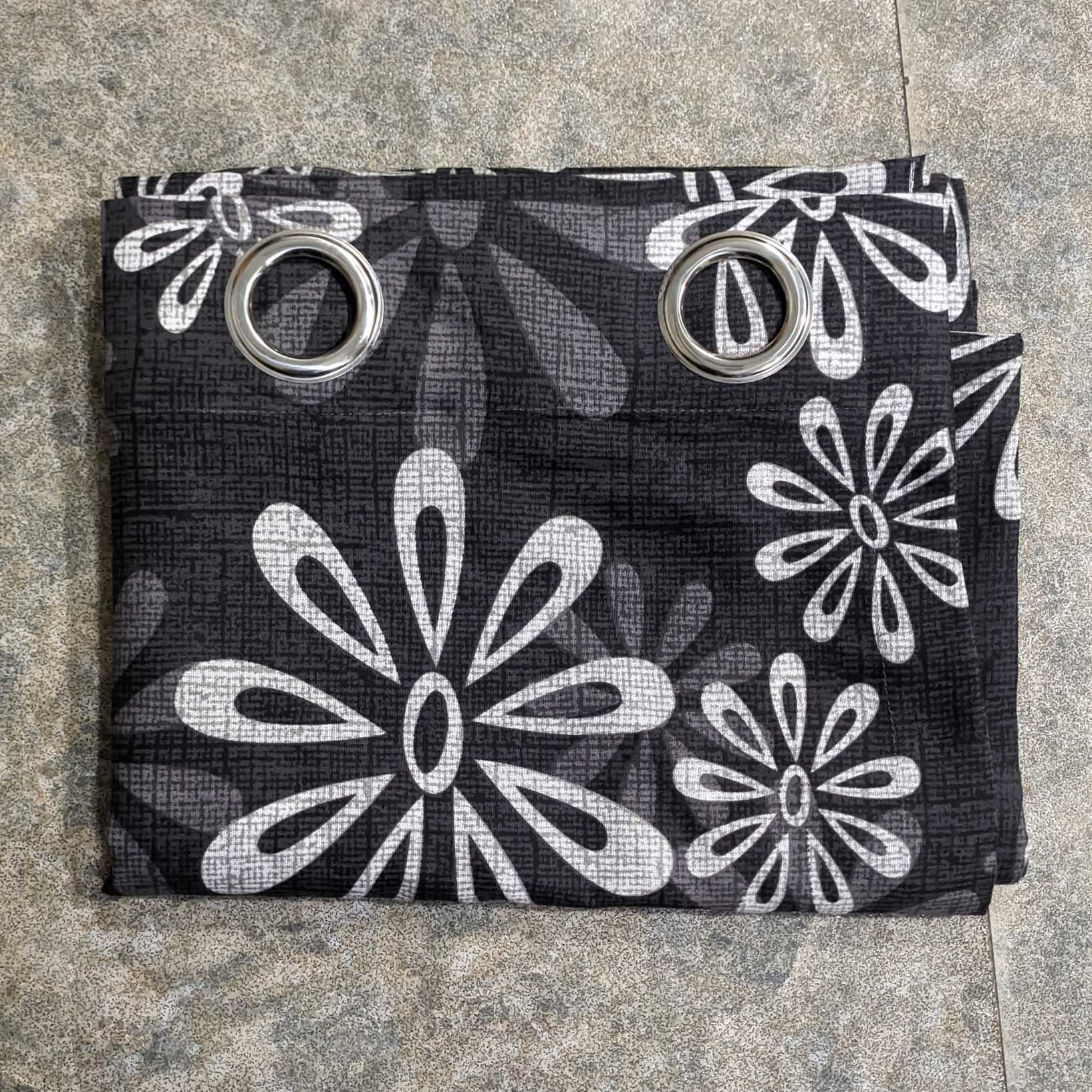 Last 2 Left Dark Grey Floral Duck Cotton Curtain with Lining