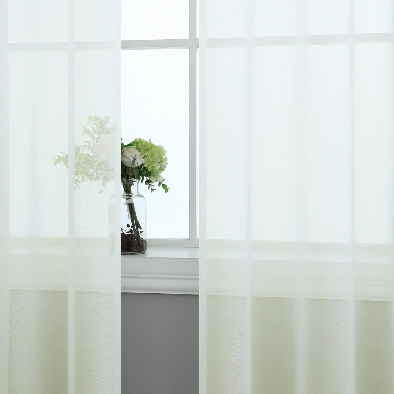 Pair of Ivory Sheer Curtains for Living Room Bedroom Custom Length Off White