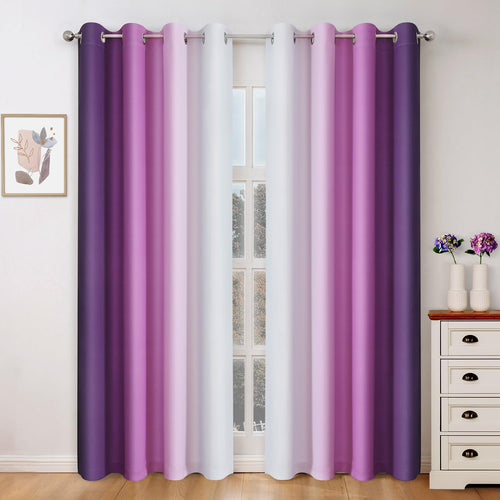 Pair of 2 Shaded Curtains Purple Ombre (Gradient Room Darkening Thermal Insulated Energy Saving Grommet Drapes for Living Room/Bedroom)