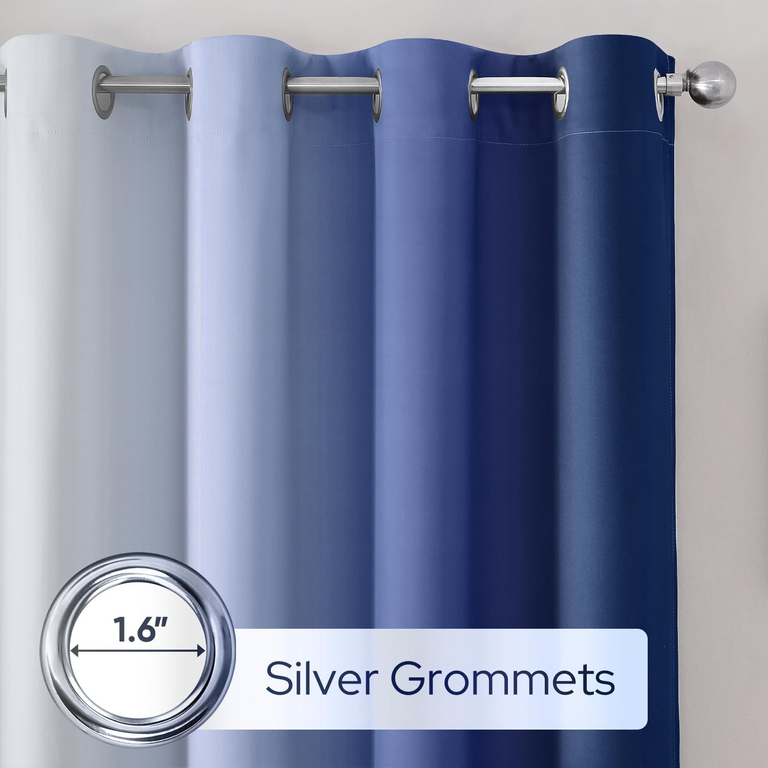 Pair of 2 Shaded Curtains Blue Ombre (Gradient Room Darkening Thermal Insulated Energy Saving Grommet Drapes for Living Room/Bedroom)