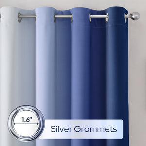 Pair of 2 Shaded Curtains Blue Ombre (Gradient Room Darkening Thermal Insulated Energy Saving Grommet Drapes for Living Room/Bedroom)