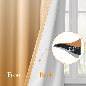 Pair of 2 Shaded Curtains Gold Ombre (Gradient Room Darkening Thermal Insulated Energy Saving Grommet Drapes for Living Room/Bedroom)