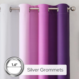 Pair of 2 Shaded Curtains Purple Ombre (Gradient Room Darkening Thermal Insulated Energy Saving Grommet Drapes for Living Room/Bedroom)