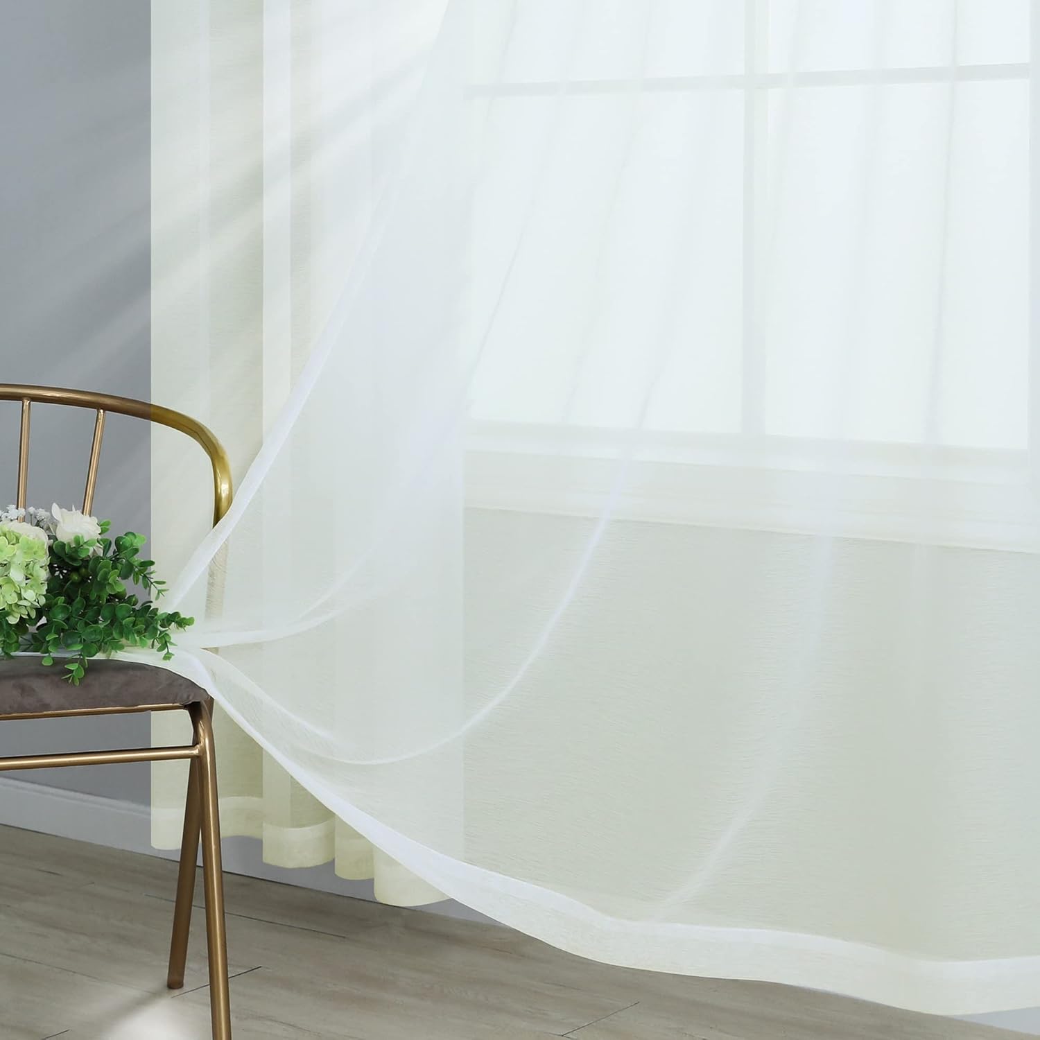 Pair of Ivory Sheer Curtains for Living Room Bedroom Custom Length Off White