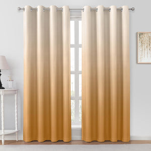 Pair of 2 Shaded Curtains Gold Ombre (Gradient Room Darkening Thermal Insulated Energy Saving Grommet Drapes for Living Room/Bedroom)