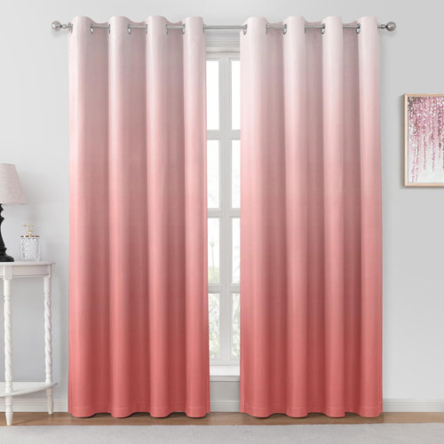 Pair of 2 Shaded Curtains Pink Ombre (Gradient Room Darkening Thermal Insulated Energy Saving Grommet Drapes for Living Room/Bedroom)