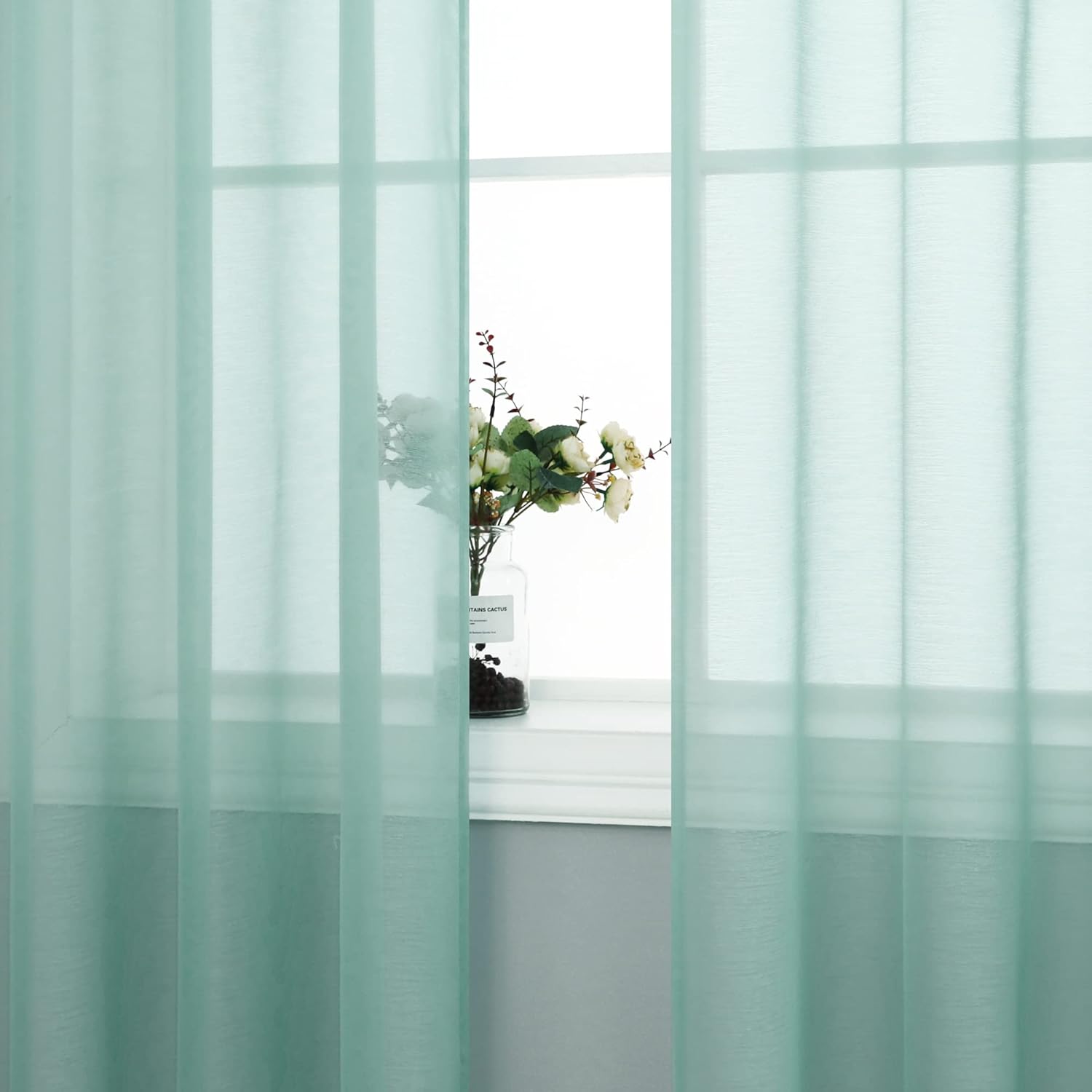 Pair of Aqua Sheer Curtains for Living Room Bedroom Custom Length