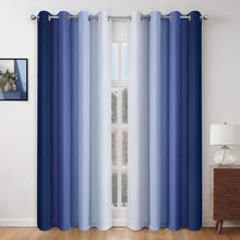 Pair of 2 Shaded Curtains Blue Ombre (Gradient Room Darkening Thermal Insulated Energy Saving Grommet Drapes for Living Room/Bedroom)