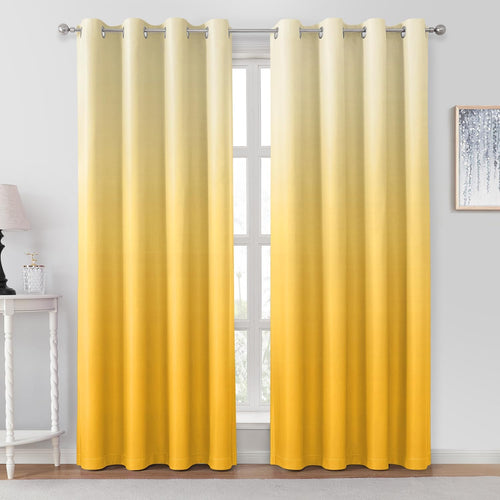 Pair of 2 Shaded Curtains Yellow Ombre (Gradient Room Darkening Thermal Inslated Energy Saving Grommet Drapes for Living Room/Bedroom)