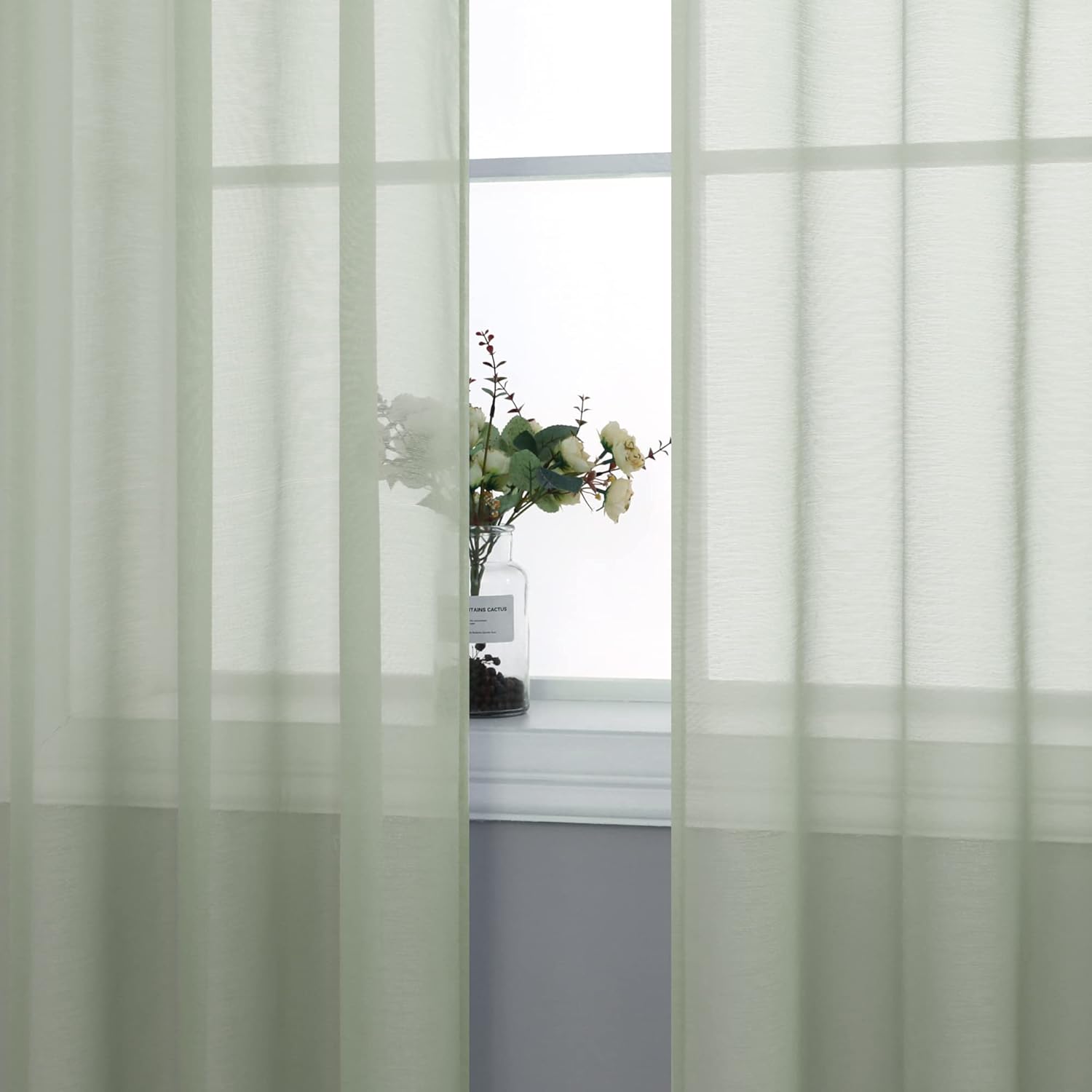 Pair of Sage Green Sheer Curtains for Living Room Bedroom Custom Length