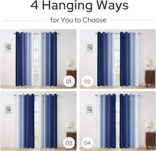 Pair of 2 Shaded Curtains Blue Ombre (Gradient Room Darkening Thermal Insulated Energy Saving Grommet Drapes for Living Room/Bedroom)