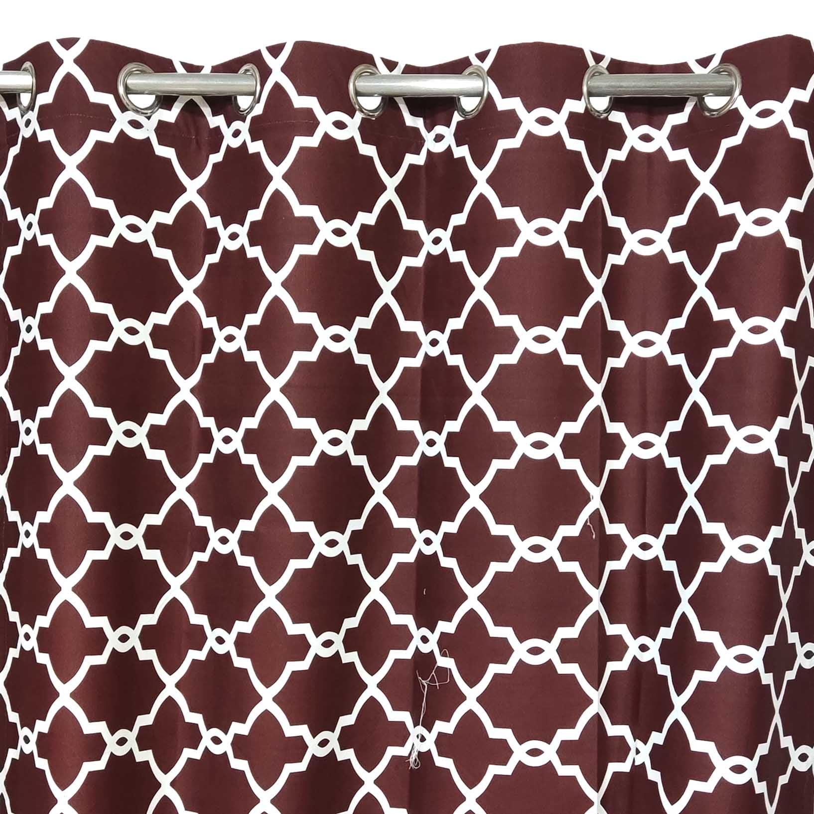 Maroon &  White Motif - Duck Cotton Curtain