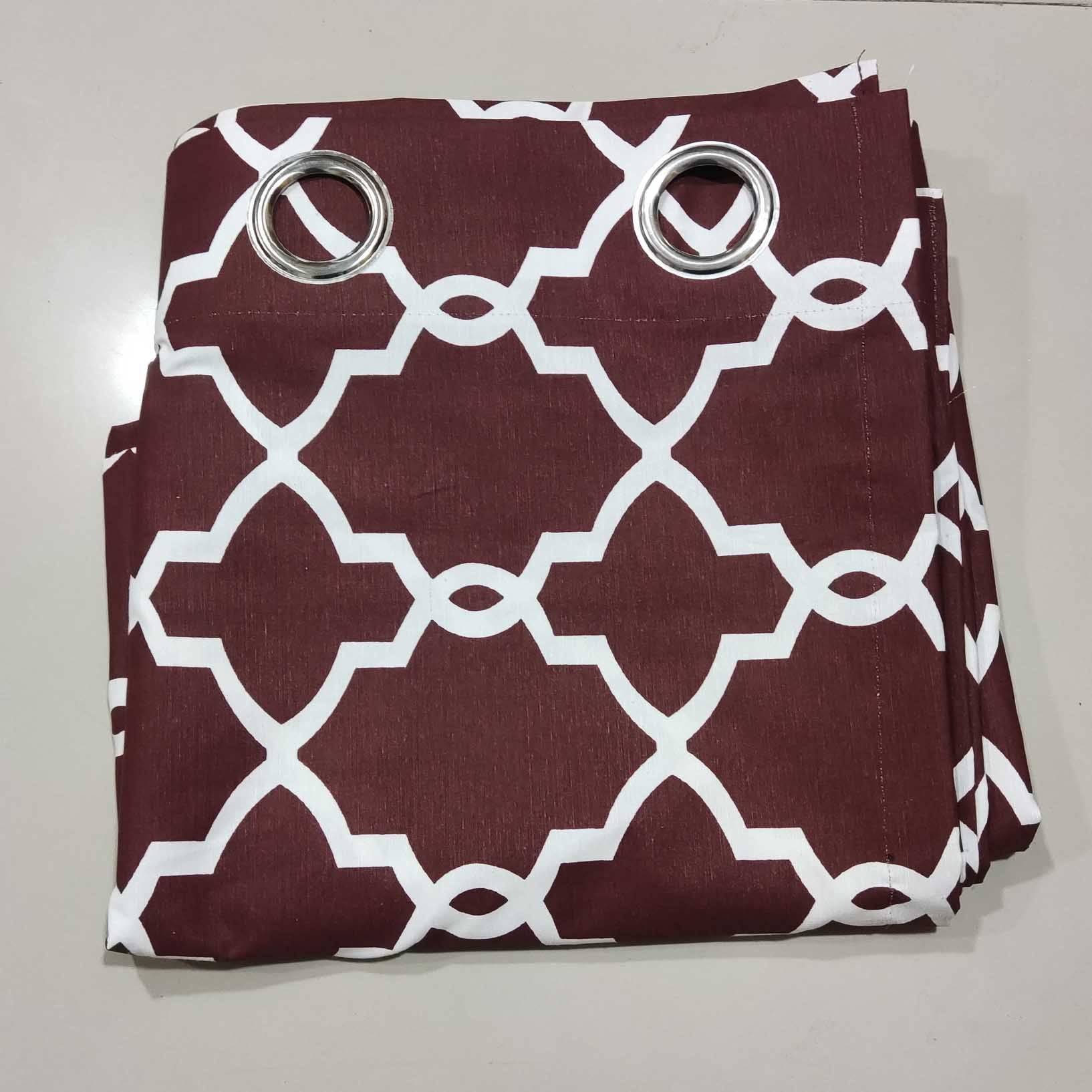 Maroon &  White Motif - Duck Cotton Curtain