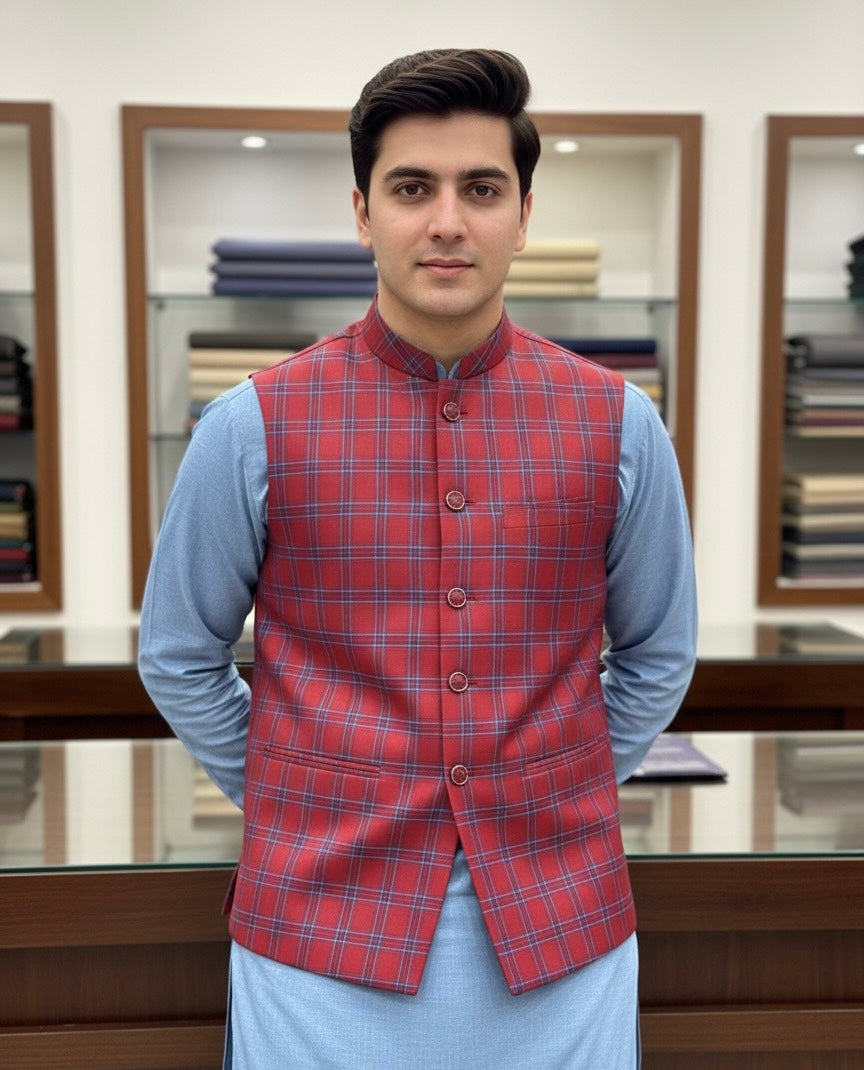 Rich Brick Red Checked Un-Stitched