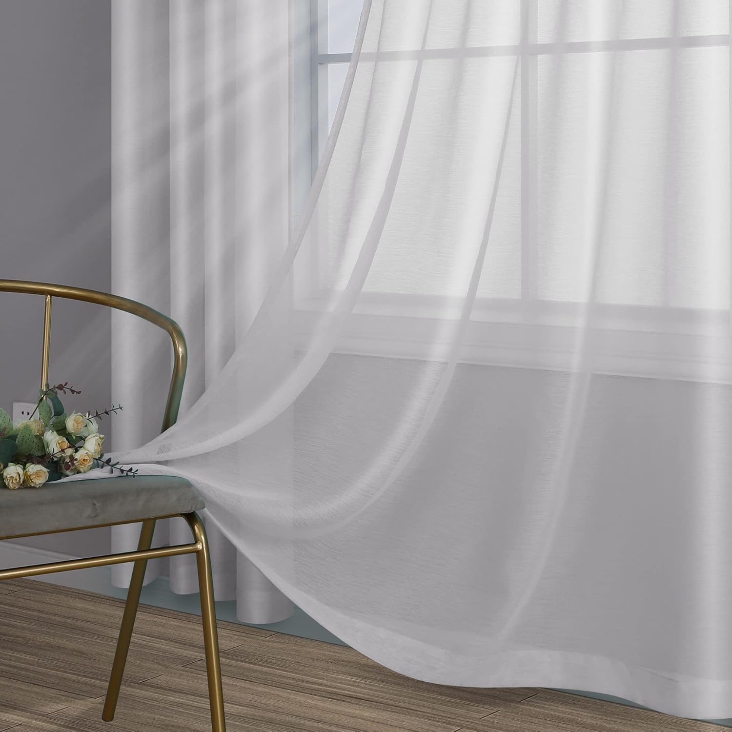 Pair of Dusty Lite Grey Sheer Curtains for Living Room Bedroom Custom Length