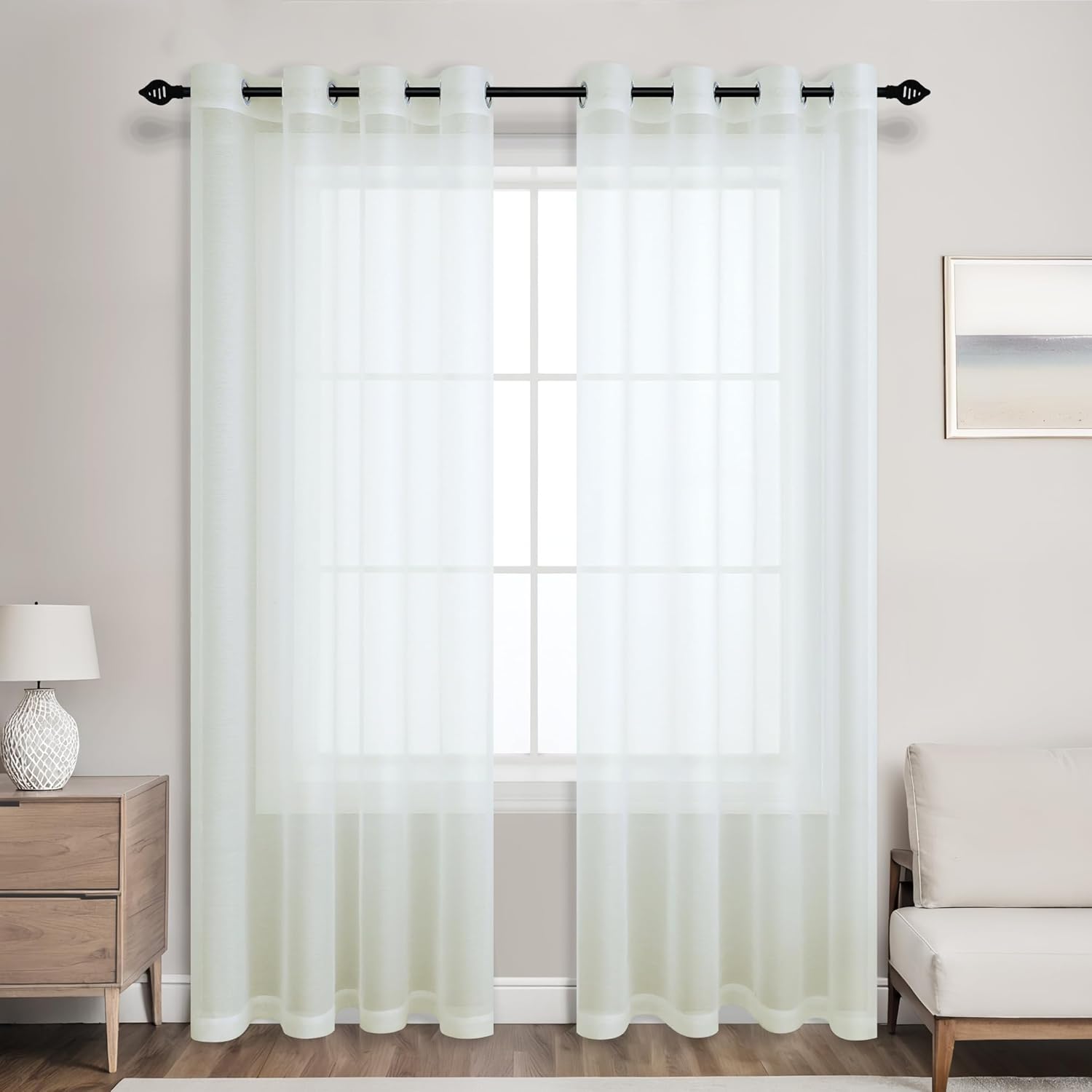 Pair of Ivory Sheer Curtains for Living Room Bedroom Custom Length Off White