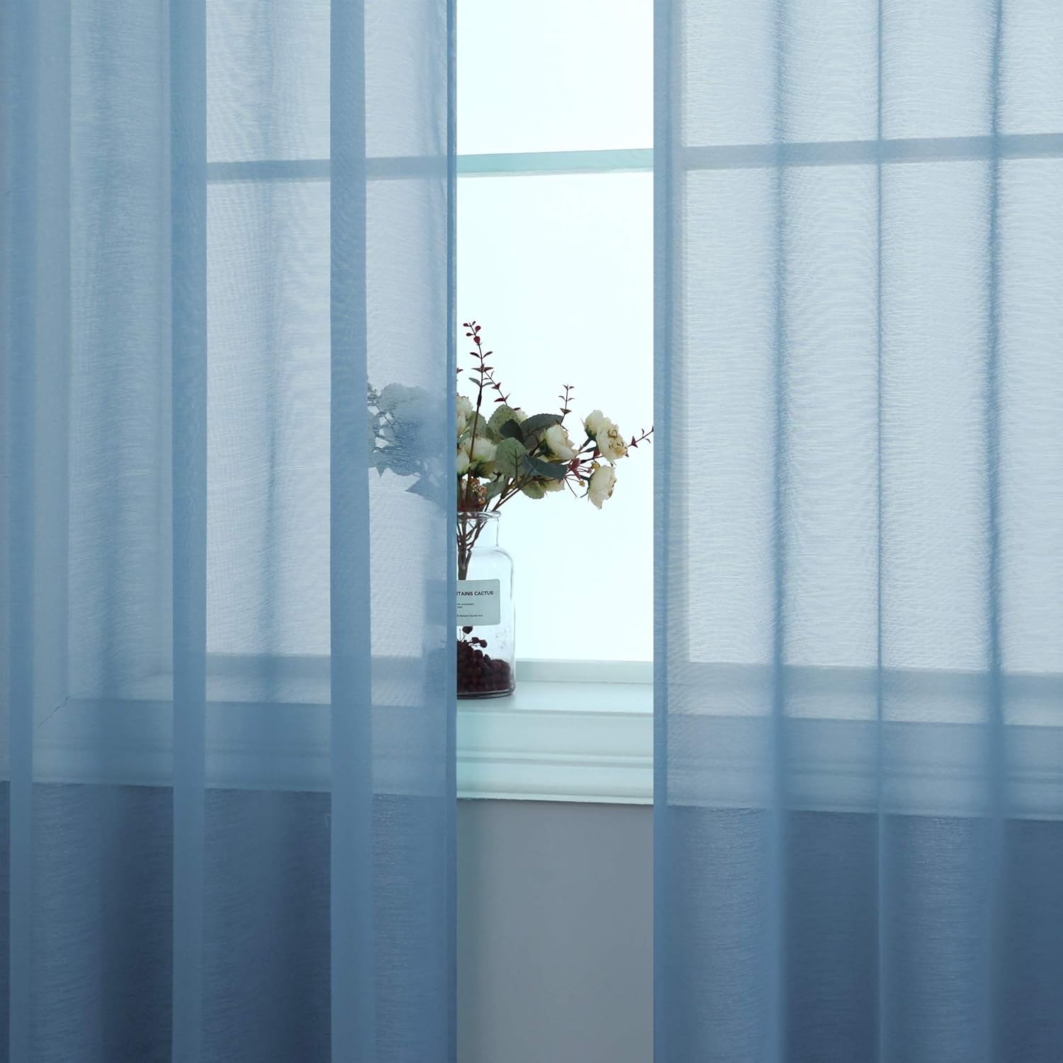 Pair of Dusty Blue Sheer Curtains for Living Room Bedroom Custom Length