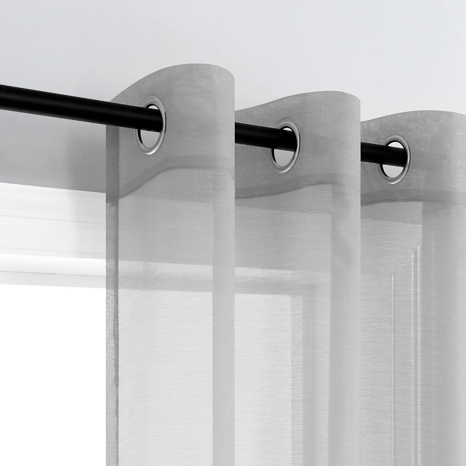 Pair of Dusty Lite Grey Sheer Curtains for Living Room Bedroom Custom Length