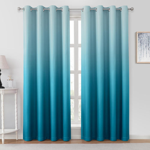 Pair of 2 Shaded Curtains Terquise Ombre (Gradient Room Darkening Thermal Insulated Energy Saving Grommet Drapes for Living Room/Bedroom)