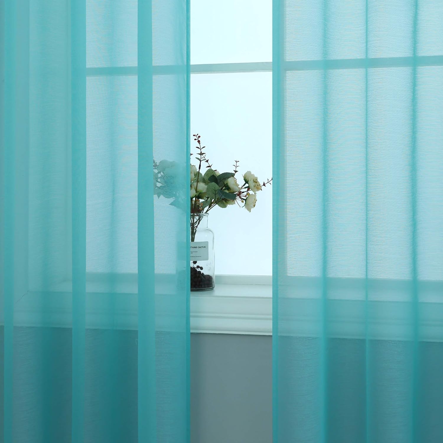 Pair of Teal Sheer Curtains for Living Room Bedroom Custom Length