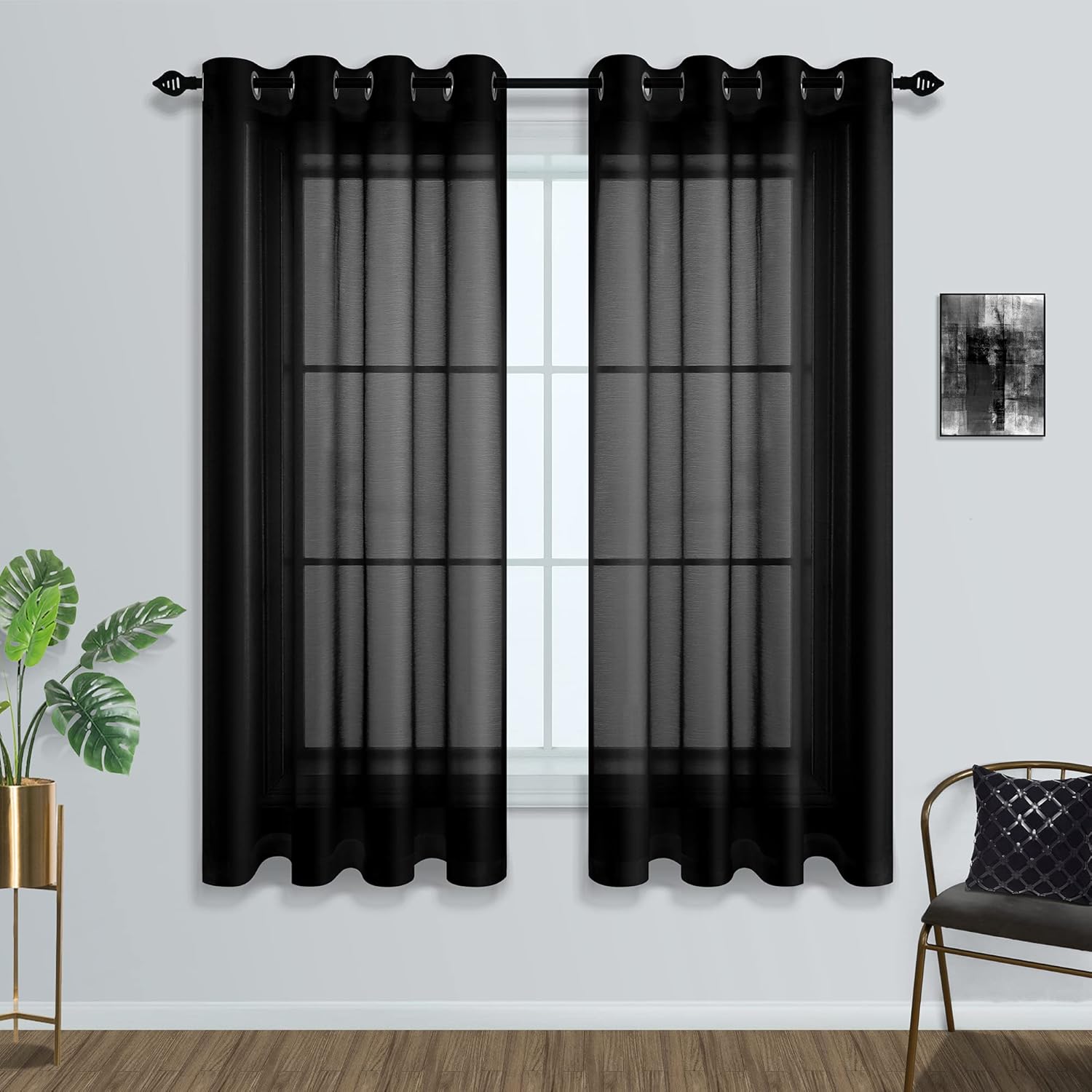 Pair of Black Curtains for Living Room Bedroom Custom Length