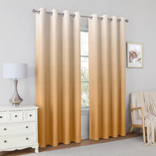 Pair of 2 Shaded Curtains Gold Ombre (Gradient Room Darkening Thermal Insulated Energy Saving Grommet Drapes for Living Room/Bedroom)