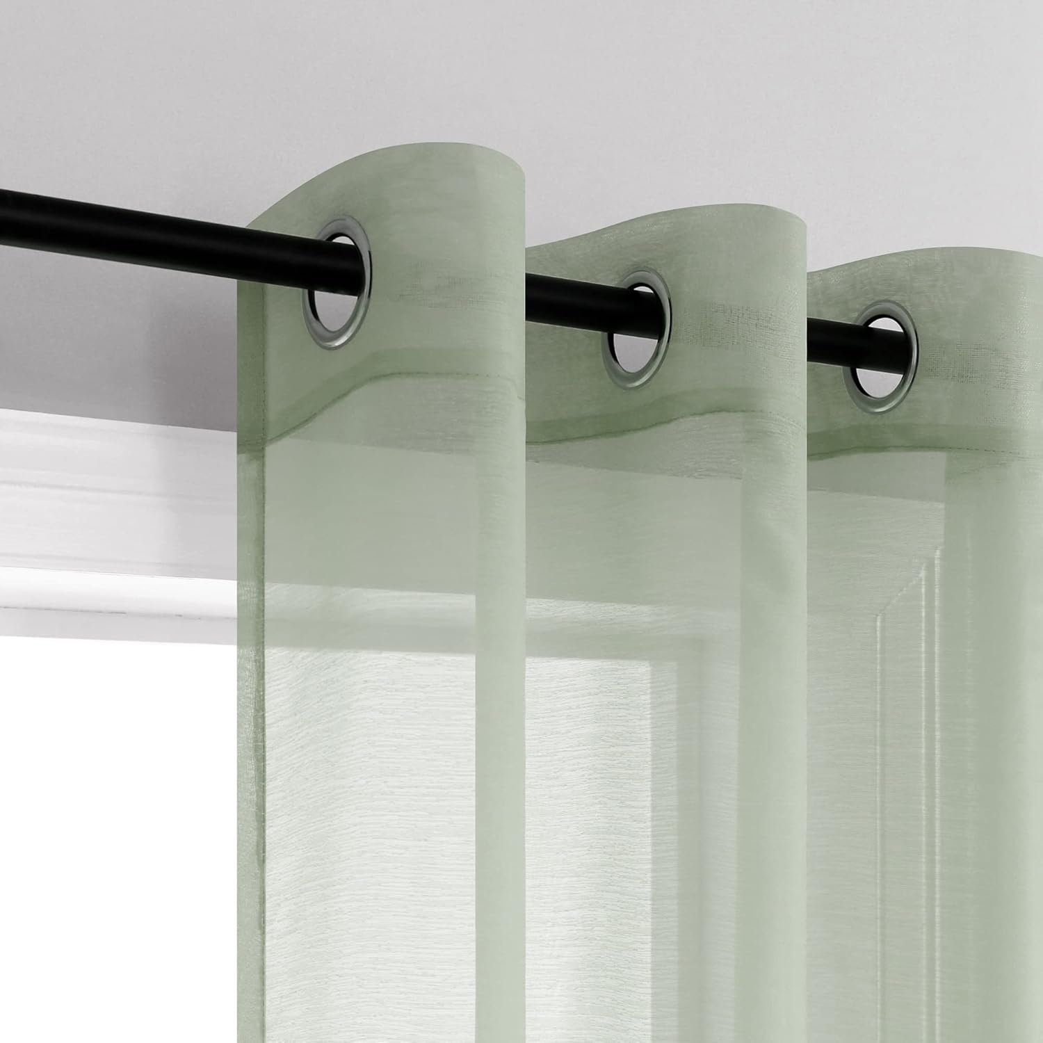 Pair of Sage Green Sheer Curtains for Living Room Bedroom Custom Length