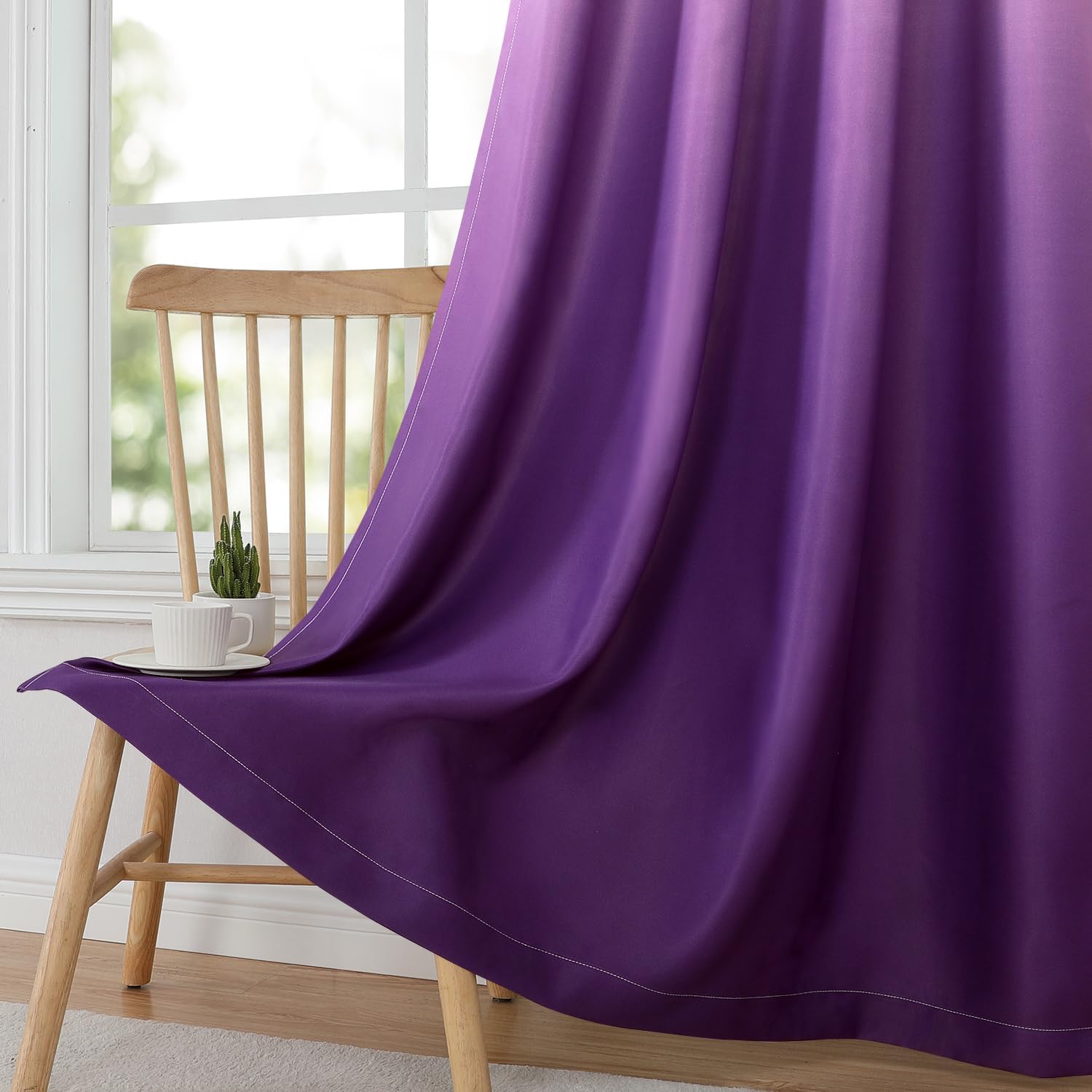 Pair of 2 Shaded Curtains Purple Ombre (Gradient Room Darkening Thermal Insulated Energy Saving Grommet Drapes for Living Room/Bedroom)