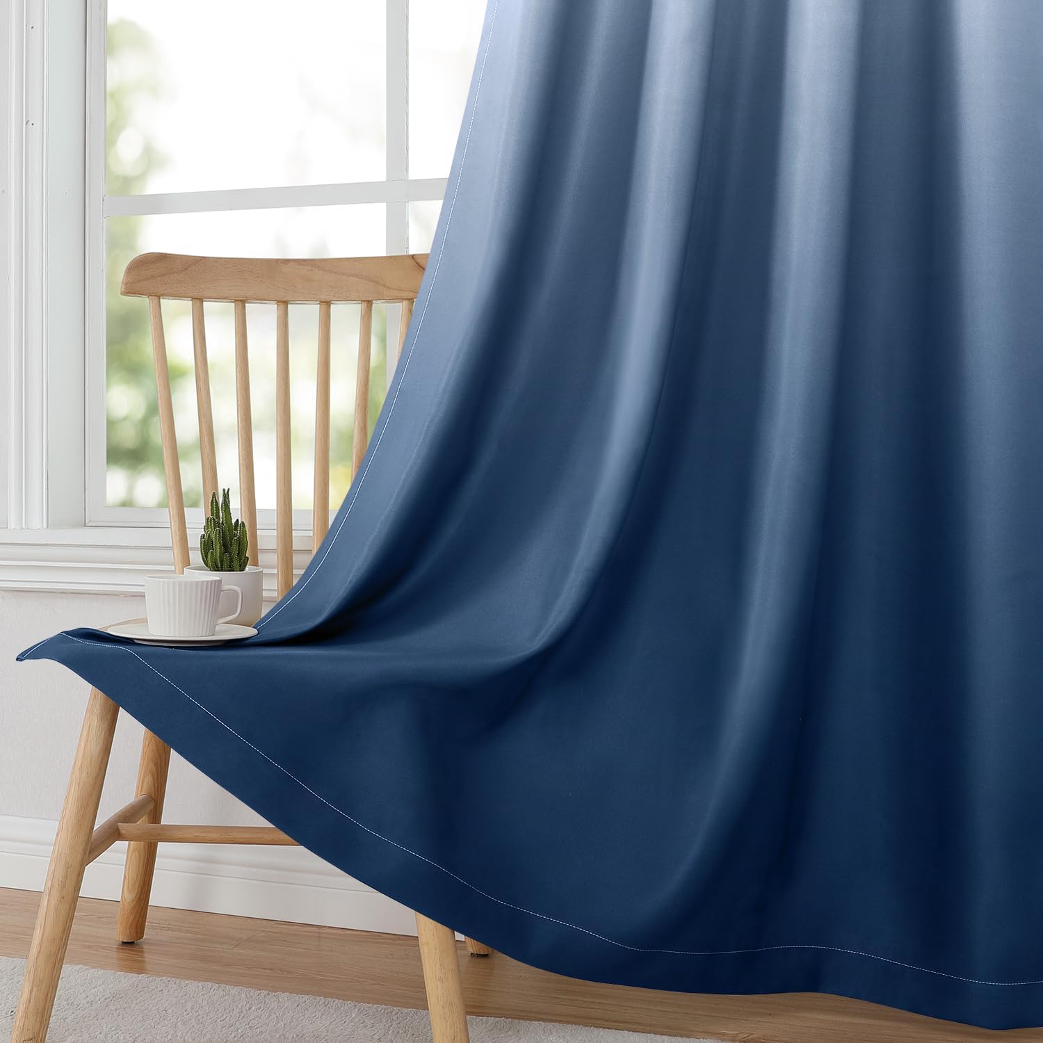 Pair of 2 Shaded Curtains Blue Ombre (Gradient Room Darkening Thermal Insulated Energy Saving Grommet Drapes for Living Room/Bedroom)