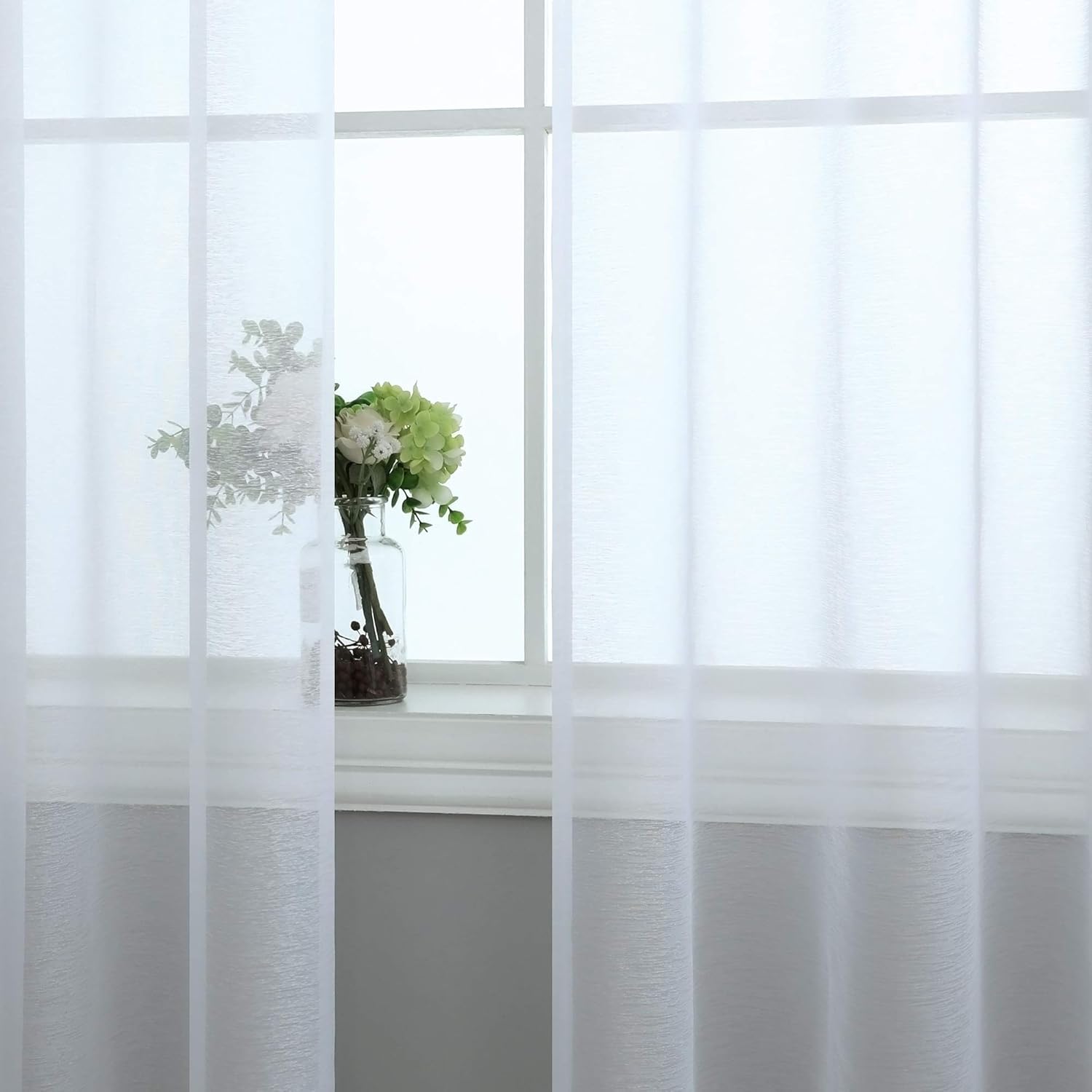 Pair of White Sheer Curtains for Living Room Bedroom Custom Length