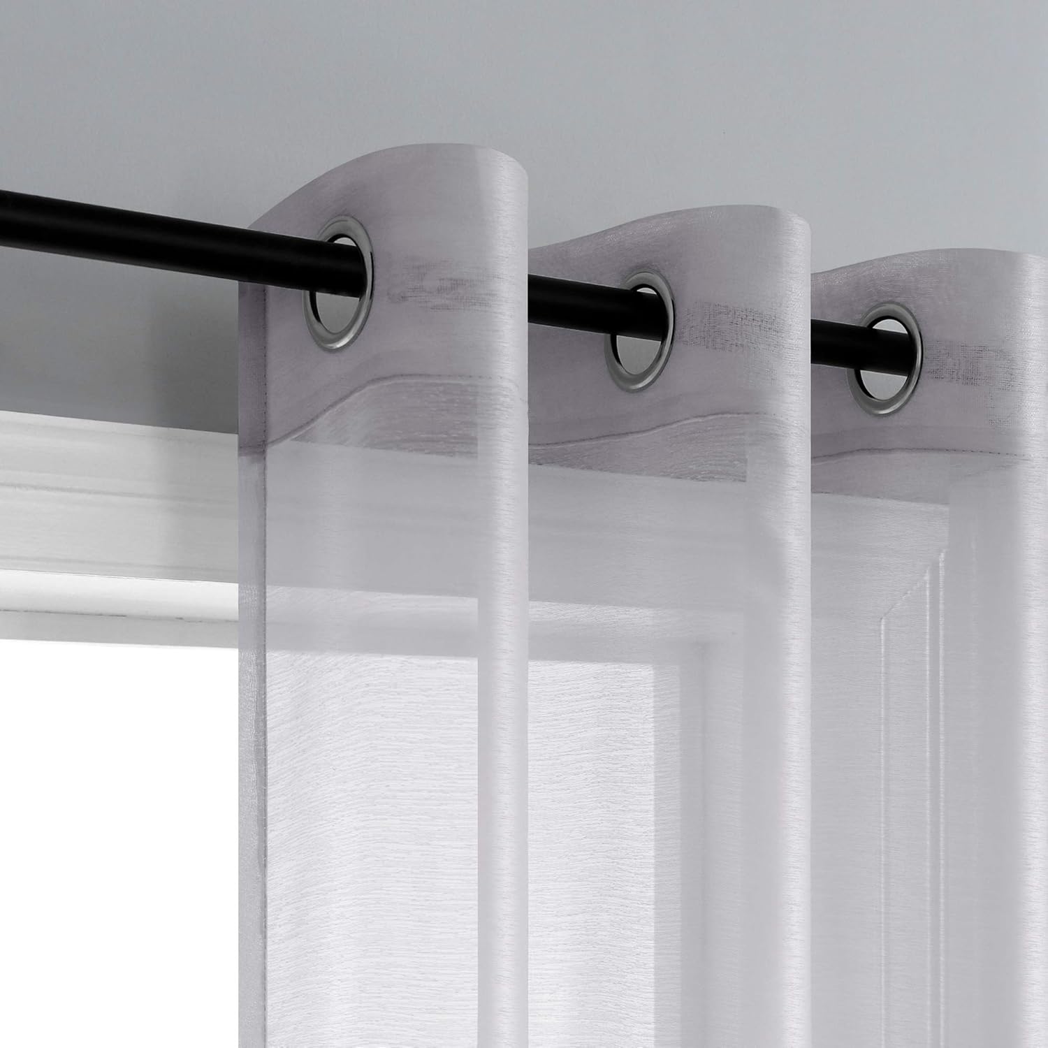 Pair of Silver Sheer Curtains for Living Room Bedroom Custom Length