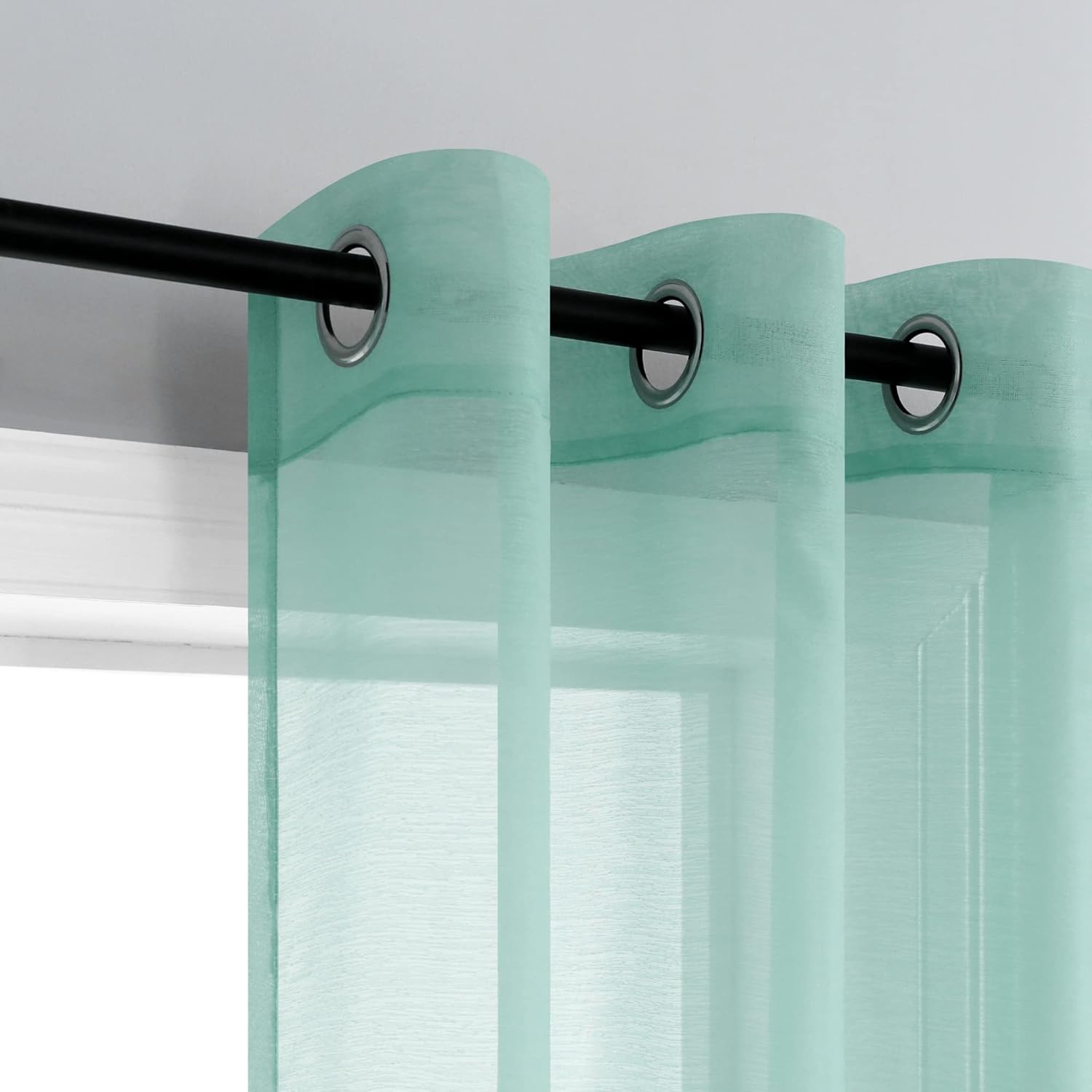 Pair of Aqua Sheer Curtains for Living Room Bedroom Custom Length