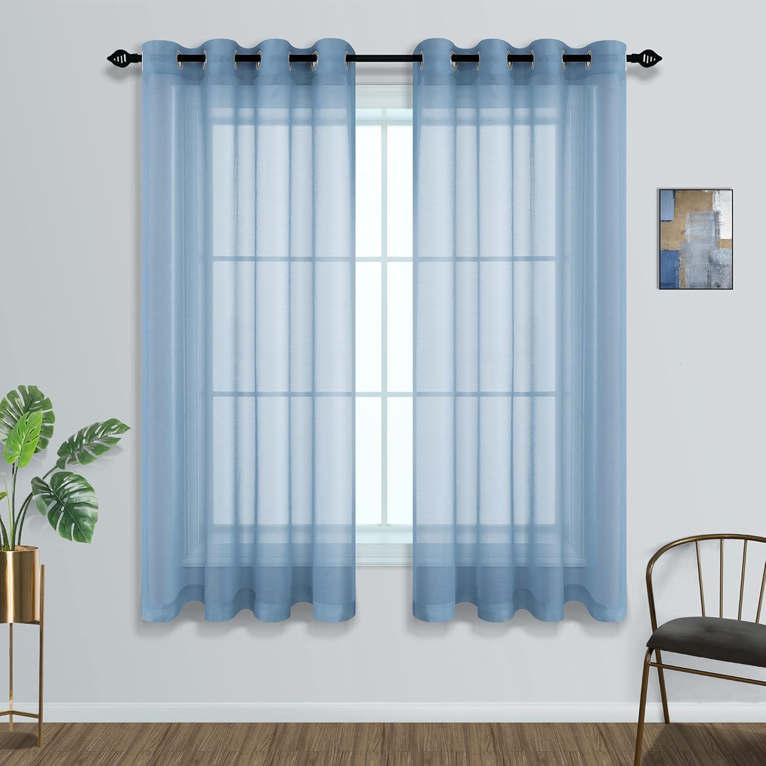 Pair of Dusty Blue Sheer Curtains for Living Room Bedroom Custom Length