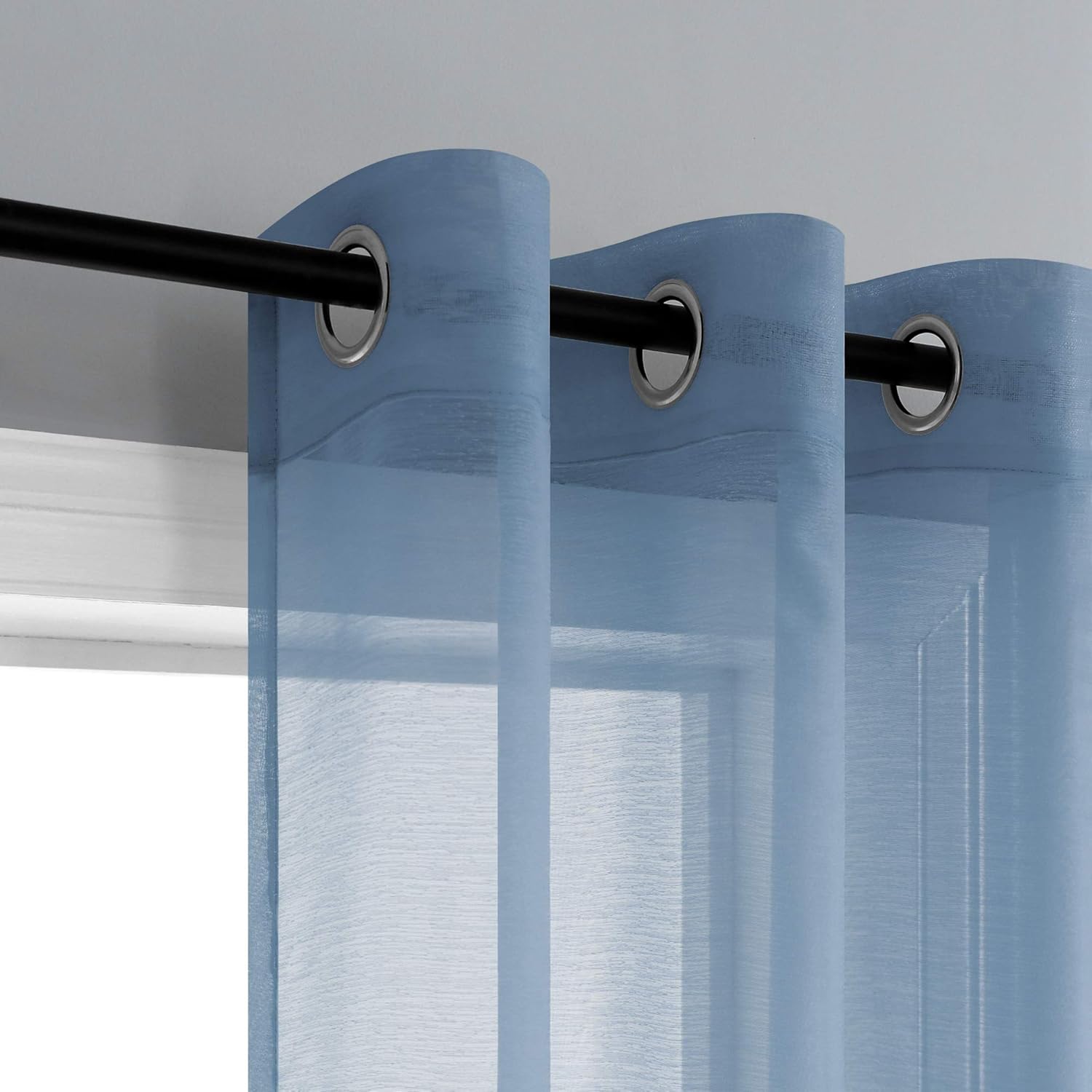 Pair of Dusty Blue Sheer Curtains for Living Room Bedroom Custom Length