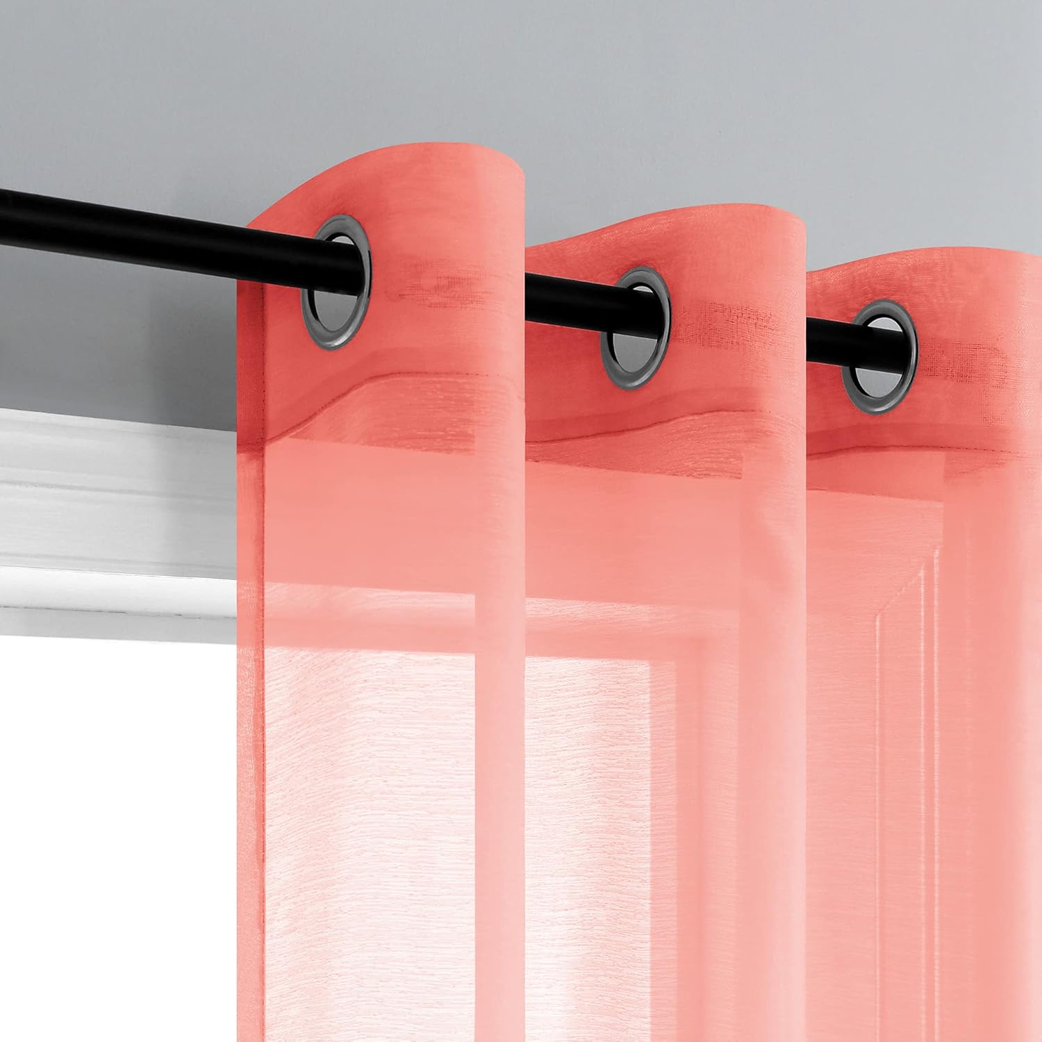 Pair of Dusty Coral Sheer Curtains for Living Room Bedroom Custom Length