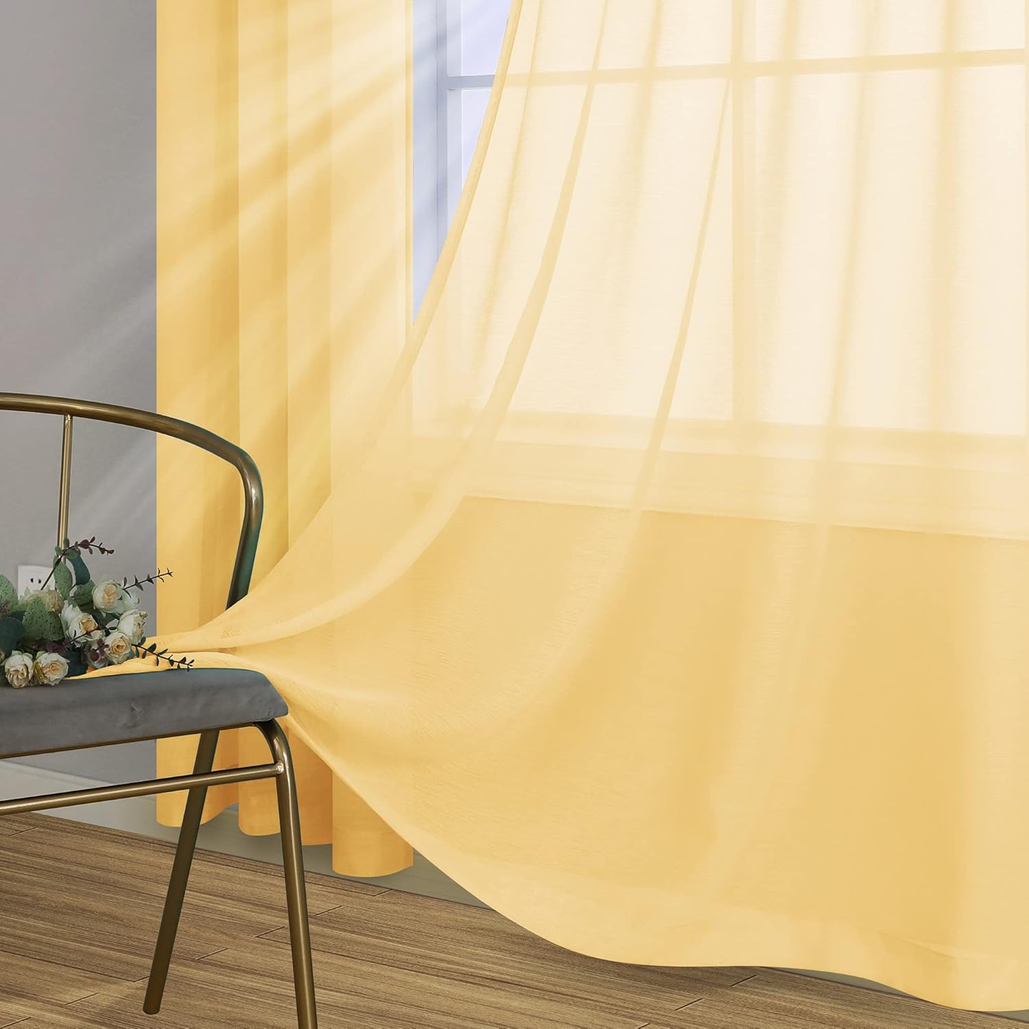 Pair of Yellow Curtains for Living Room Bedroom Custom Length