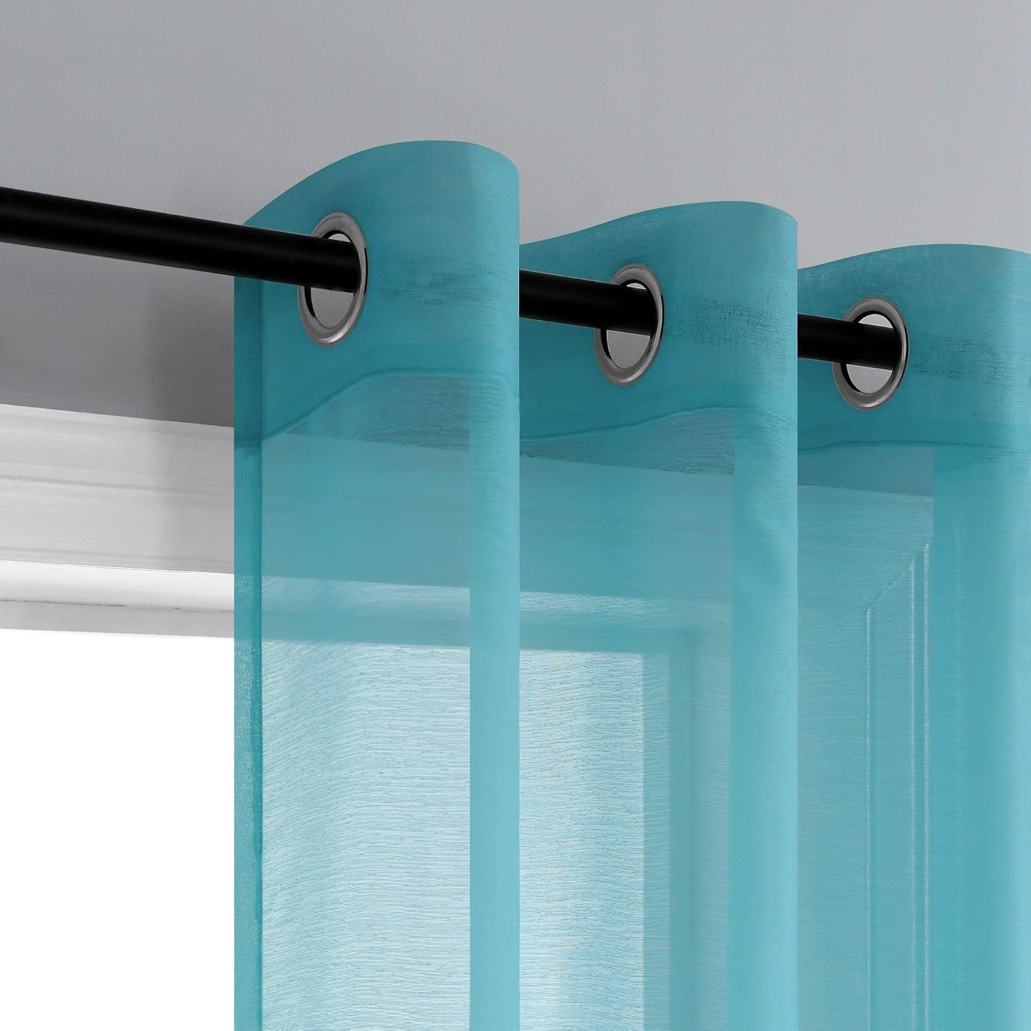Pair of Teal Sheer Curtains for Living Room Bedroom Custom Length
