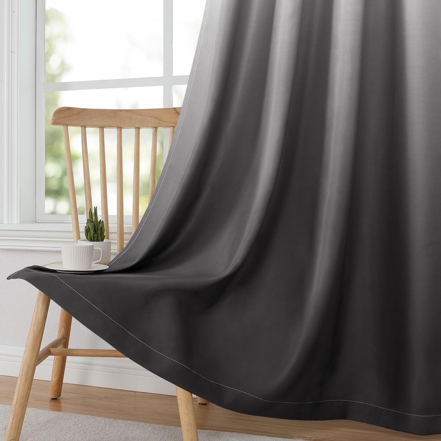 Pair of 2 Shaded Curtains Grey Ombre (Gradient Room Darkening Thermal Insulated Energy Saving Grommet Drapes for Living Room/Bedroom)