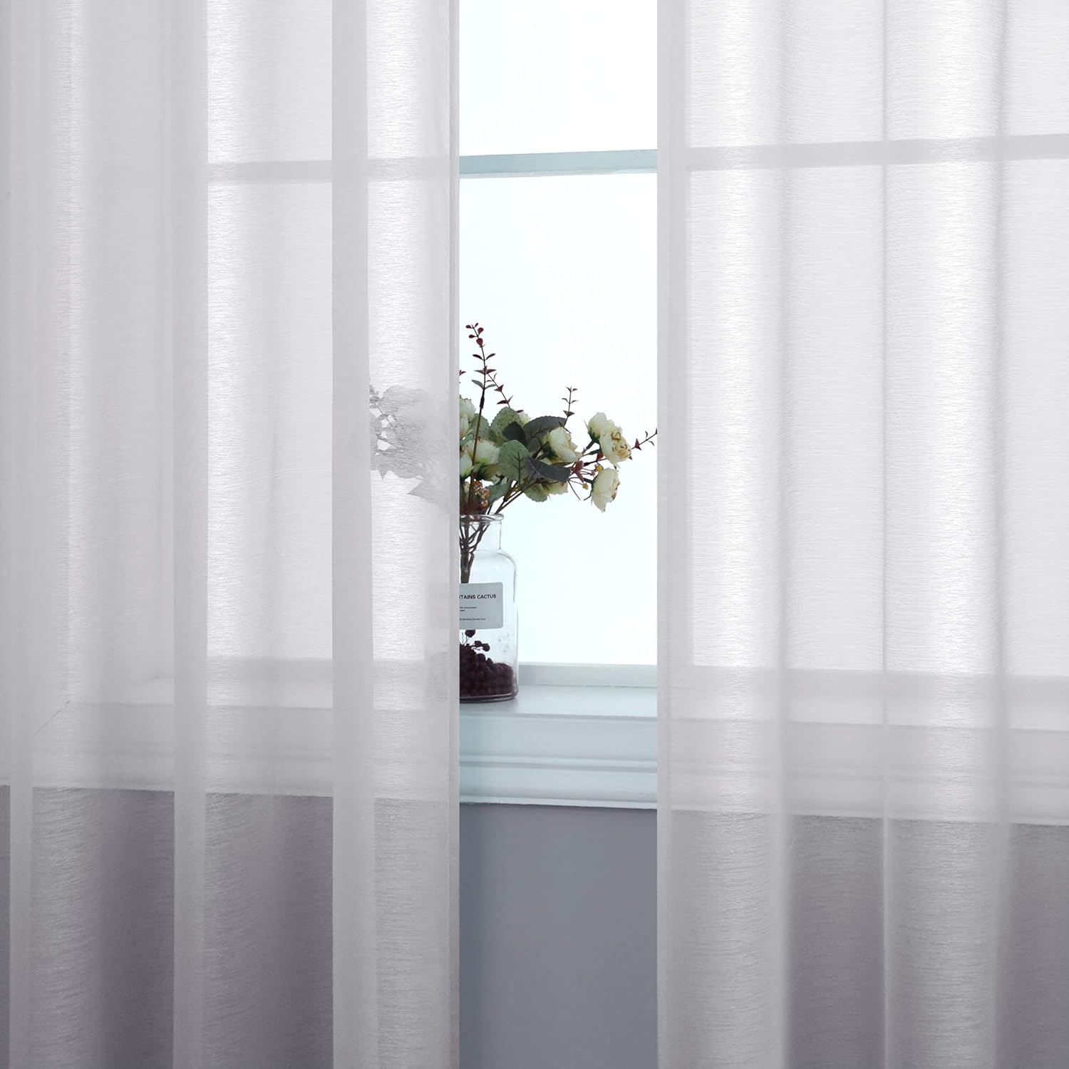 Pair of Dusty Lite Grey Sheer Curtains for Living Room Bedroom Custom Length