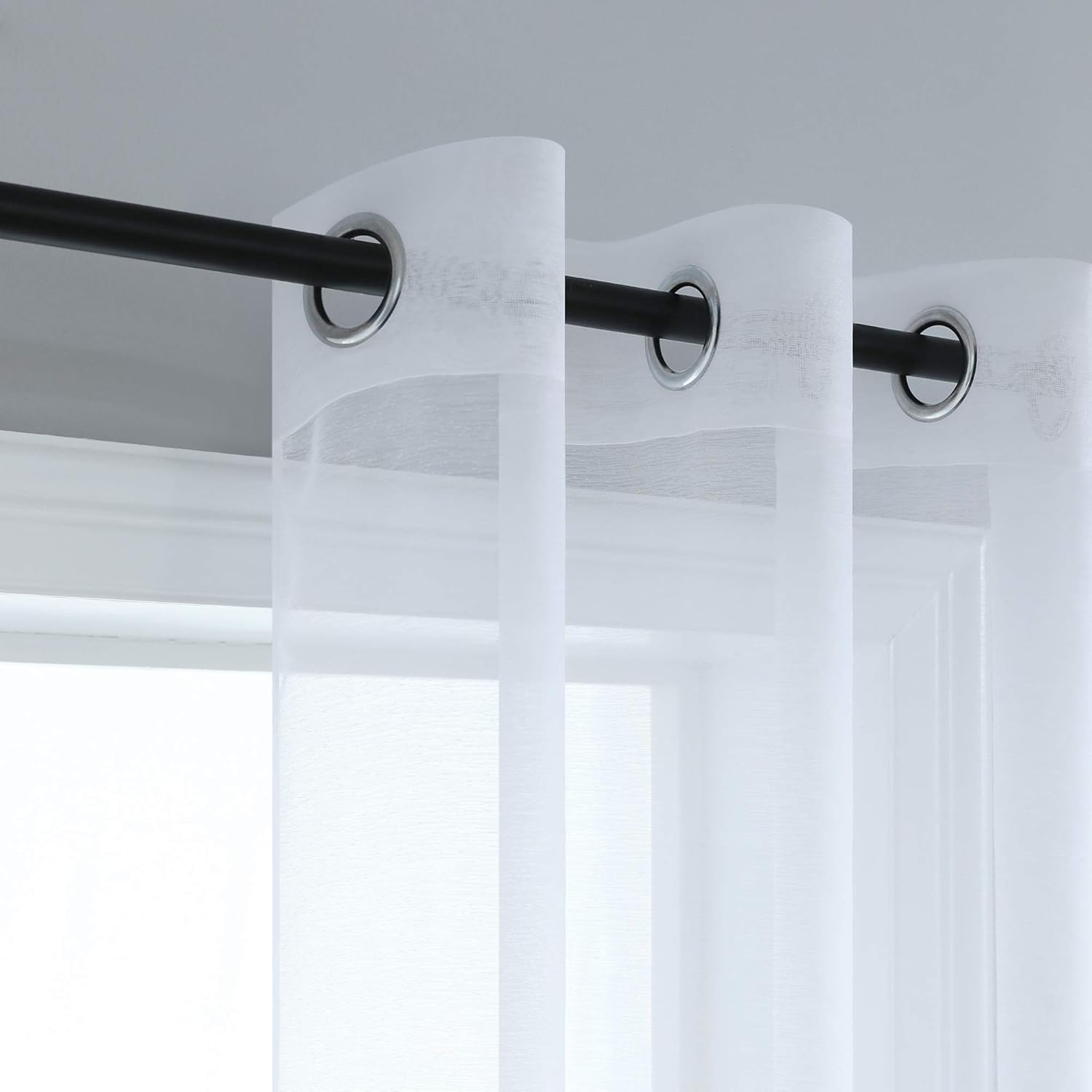 Pair of White Sheer Curtains for Living Room Bedroom Custom Length