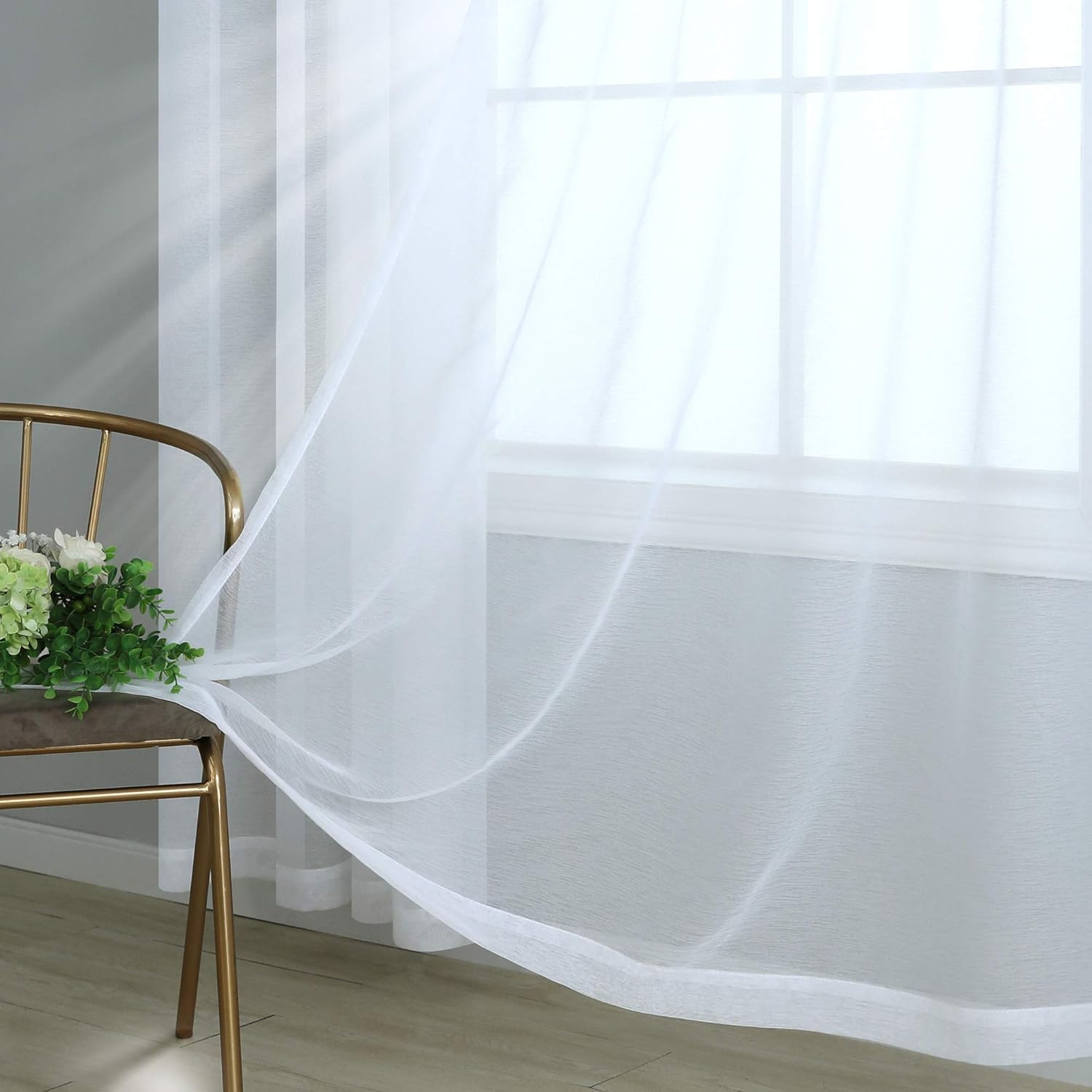 Pair of White Sheer Curtains for Living Room Bedroom Custom Length