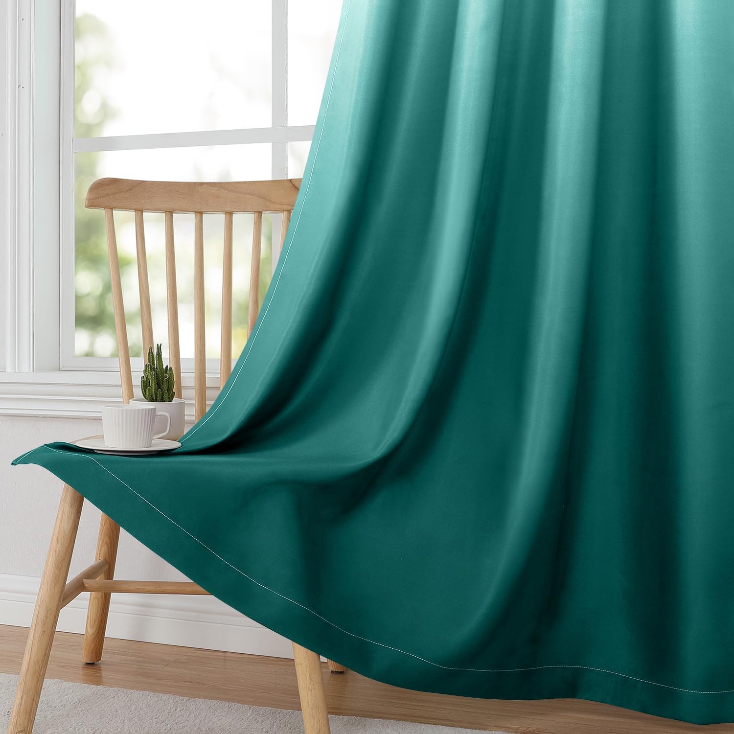 Pair of 2 Shaded Curtains Teal Ombre (Gradient Room Darkening Thermal Insulated Energy Saving Grommet Drapes for Living Room/Bedroom)