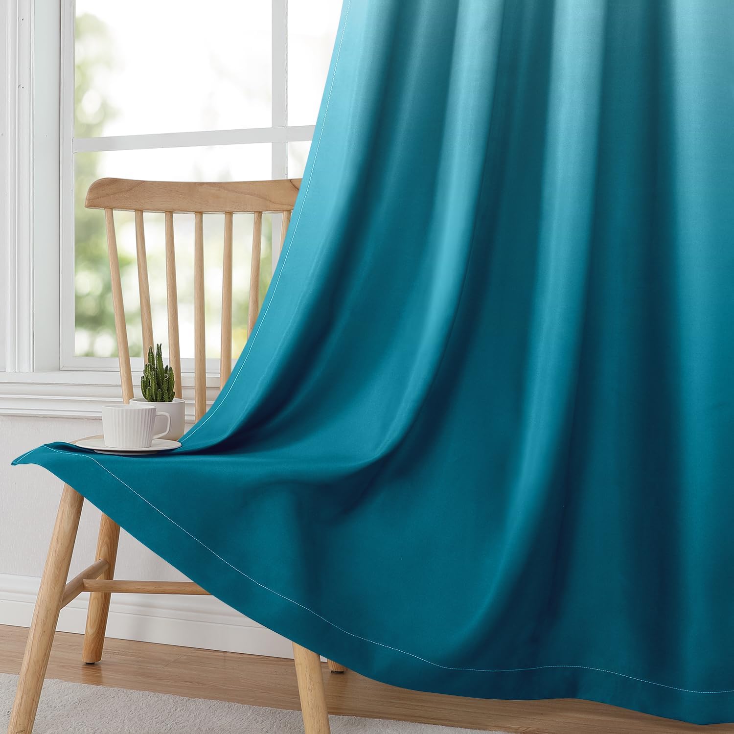 Pair of 2 Shaded Curtains Terquise Ombre (Gradient Room Darkening Thermal Insulated Energy Saving Grommet Drapes for Living Room/Bedroom)