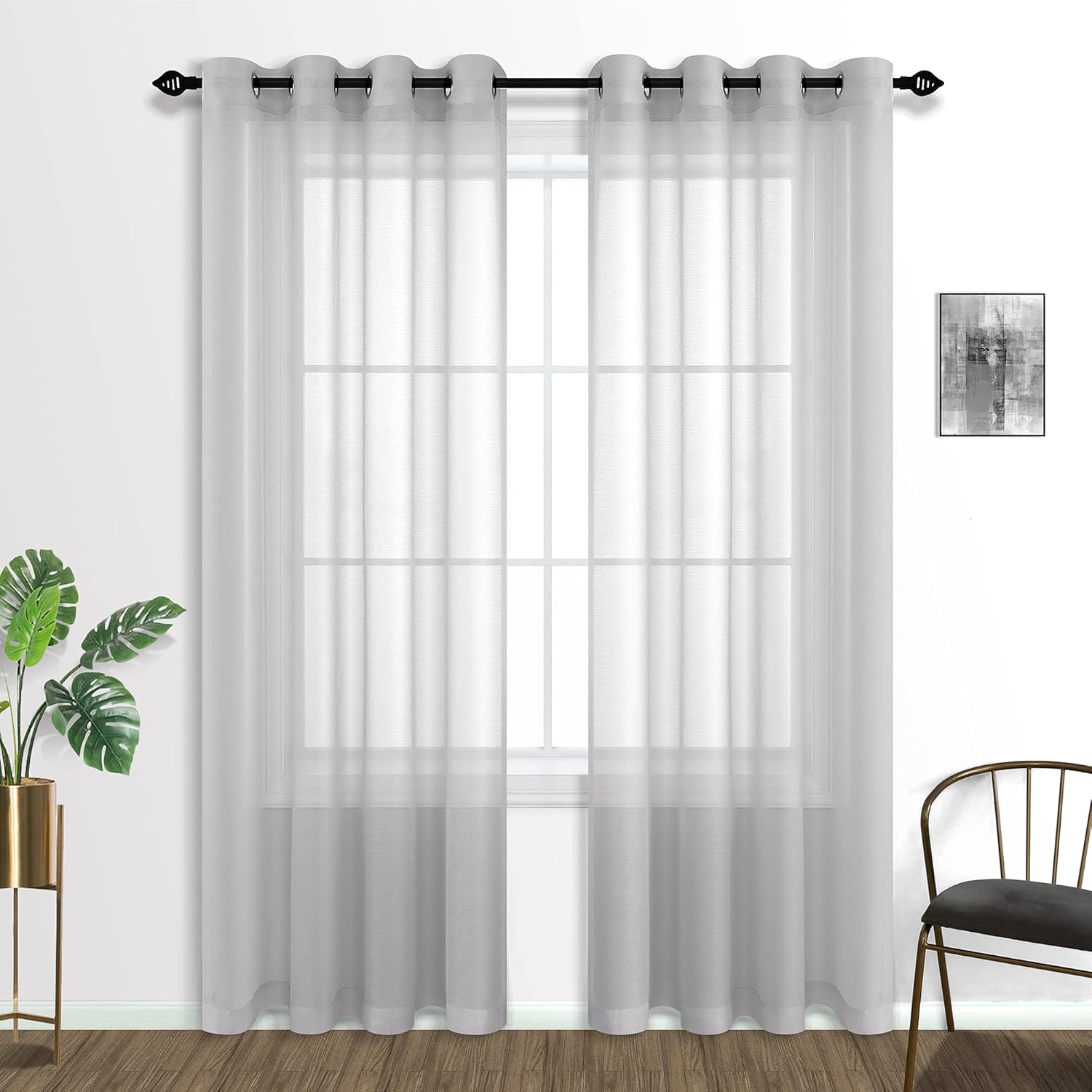 Pair of Dusty Lite Grey Sheer Curtains for Living Room Bedroom Custom Length